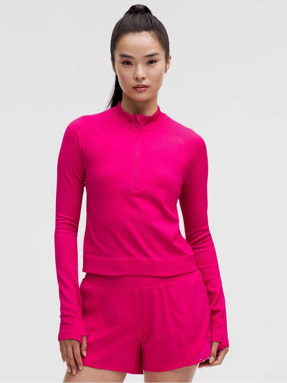Lululemon Rest Less Ribbed Cropped Half-Zip (8, Passionate)